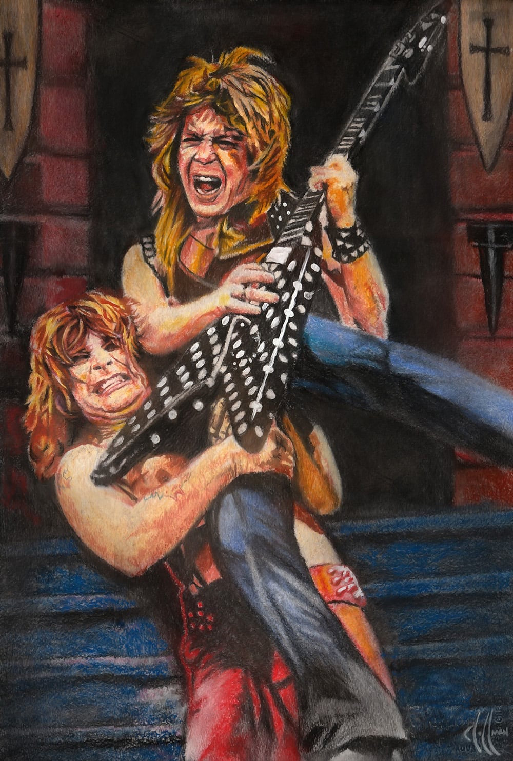 アート・デザイン・音楽 Rip style Ozzy and Randy Wall Art Alternate Stairs Background