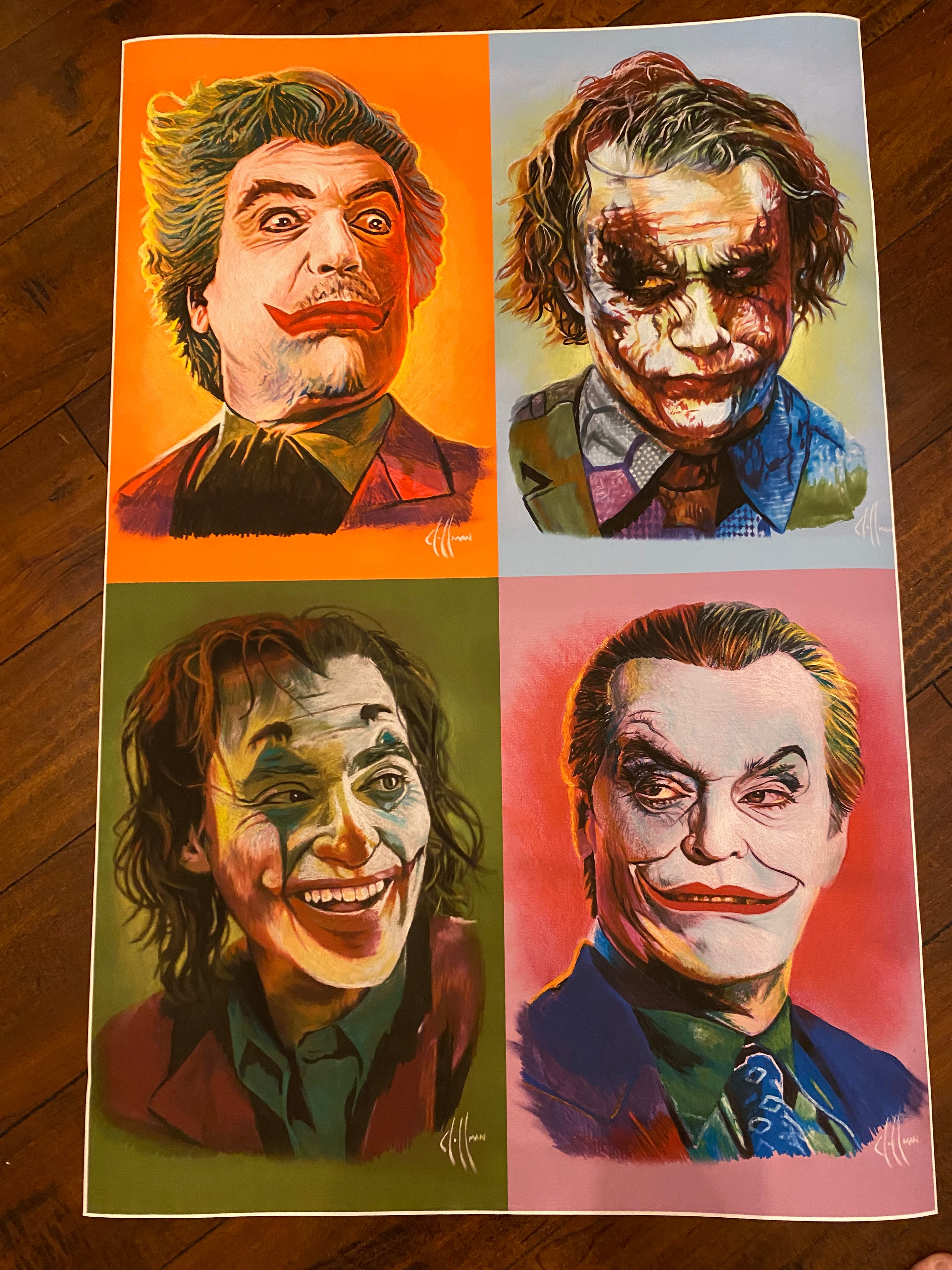 Jokers Juaquin Phoenix, Jack Nicholson, Heath Ledger and Cesar Romeo Art by Chris Hoffman