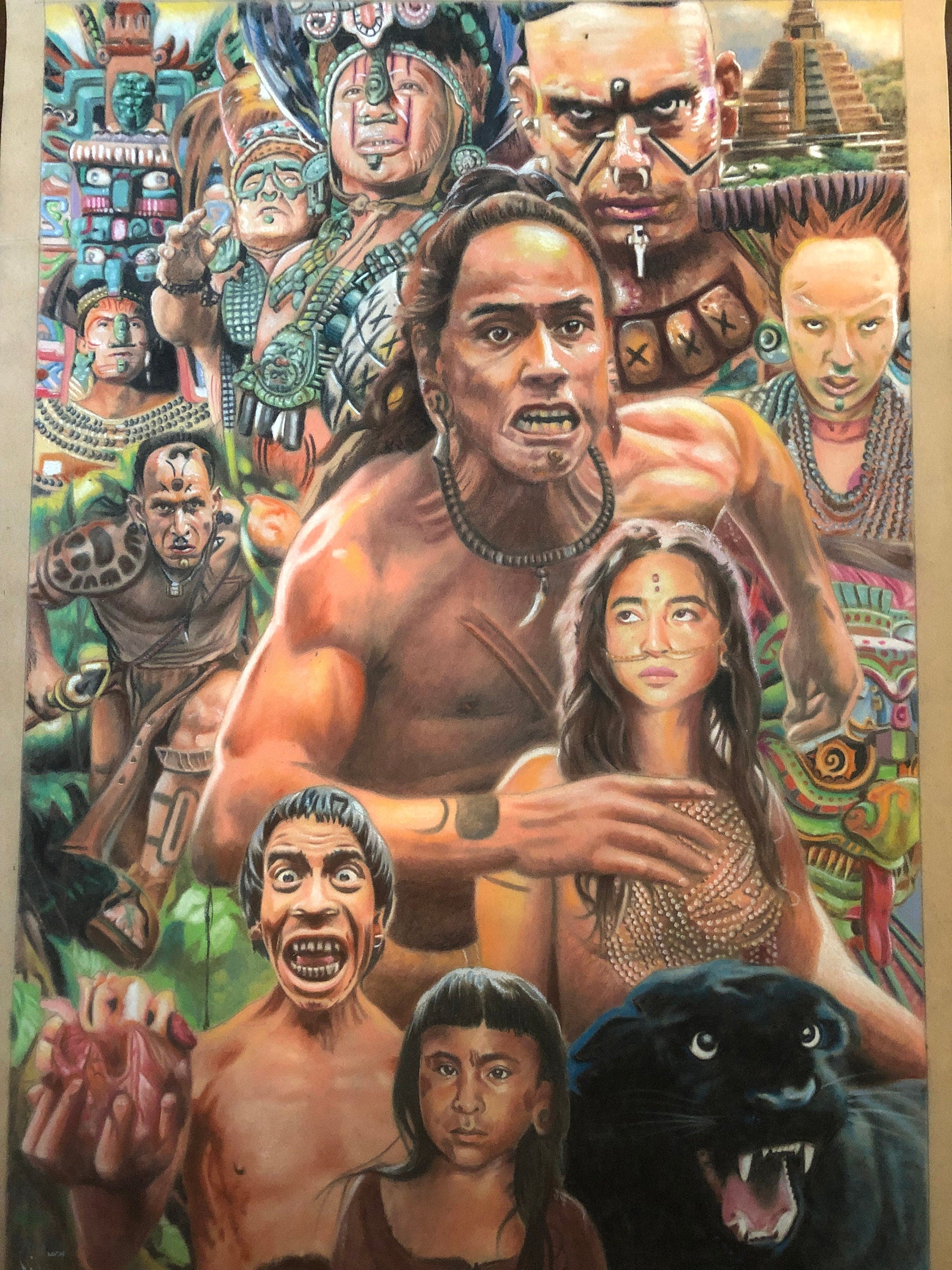 19 x 13.5 inch Apocolypto Movie Original Pastel Pencil Drawings