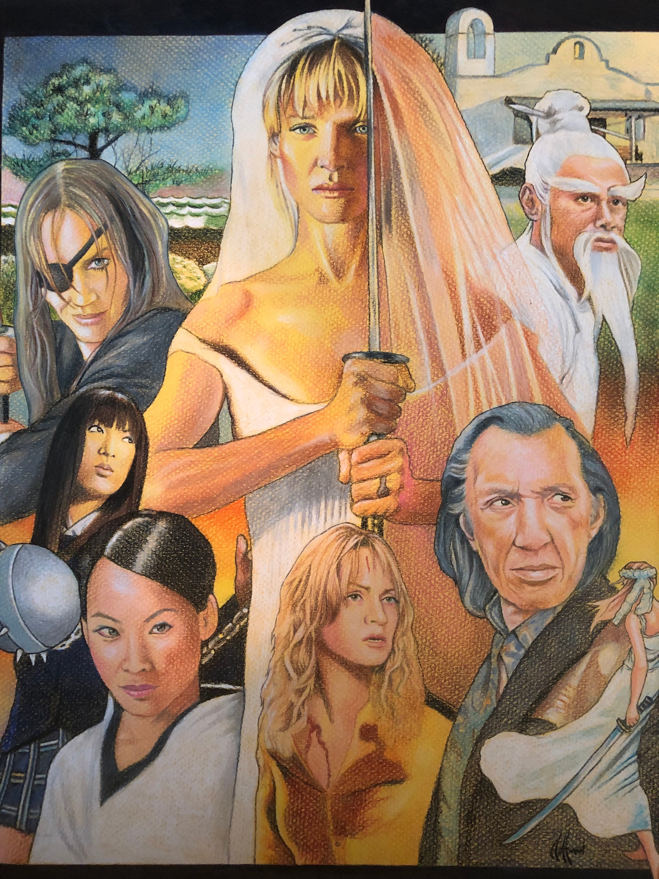 17 x 14 inch Kill Bill Movie Original Colored Pencils Drawings Artwork