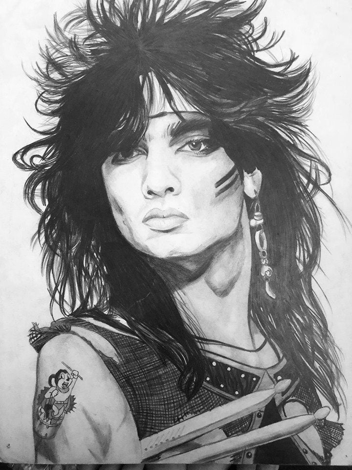 Tommy Lee of Motley Crue Band Collage Original Pastel Pencil Artworks