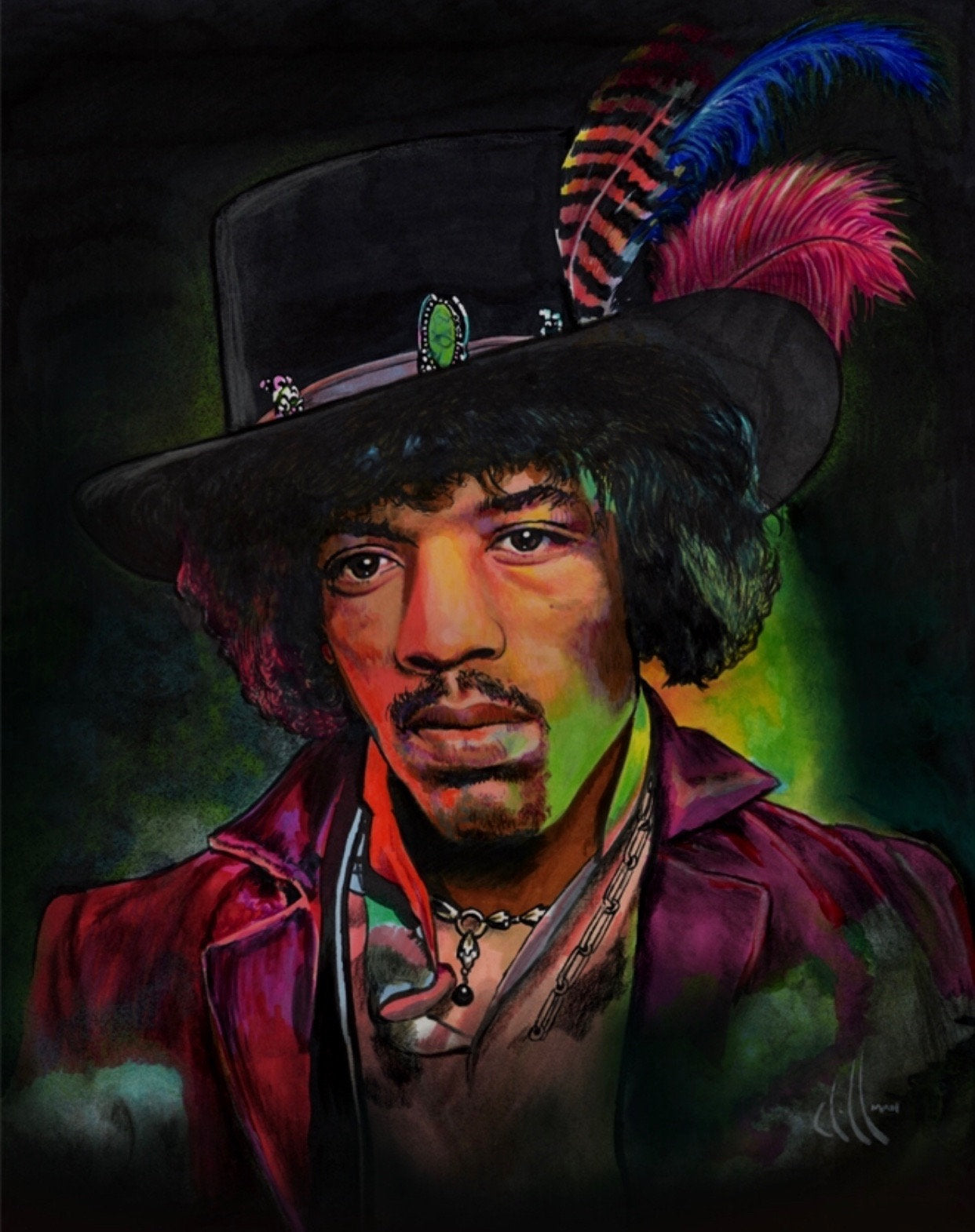 19 in x 13 inch Jimmi Hendrix Digital Music Artist Print Artworks