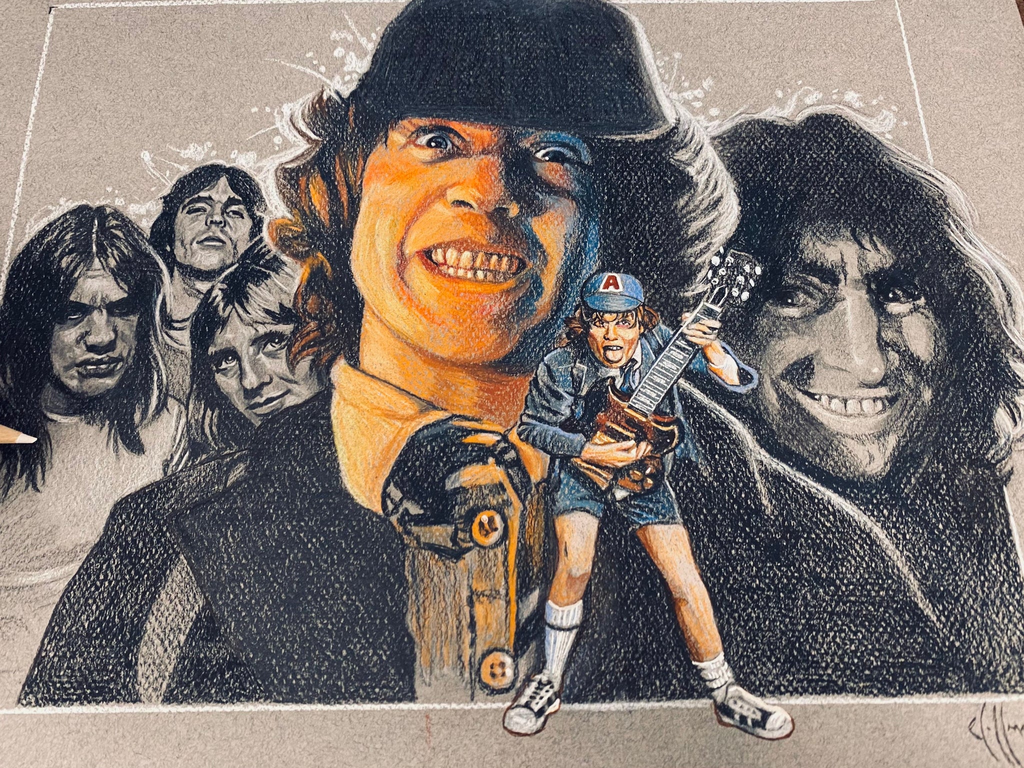 AC/DC Powerage Band Drawing in Charcoal from Chris Hoffman Art