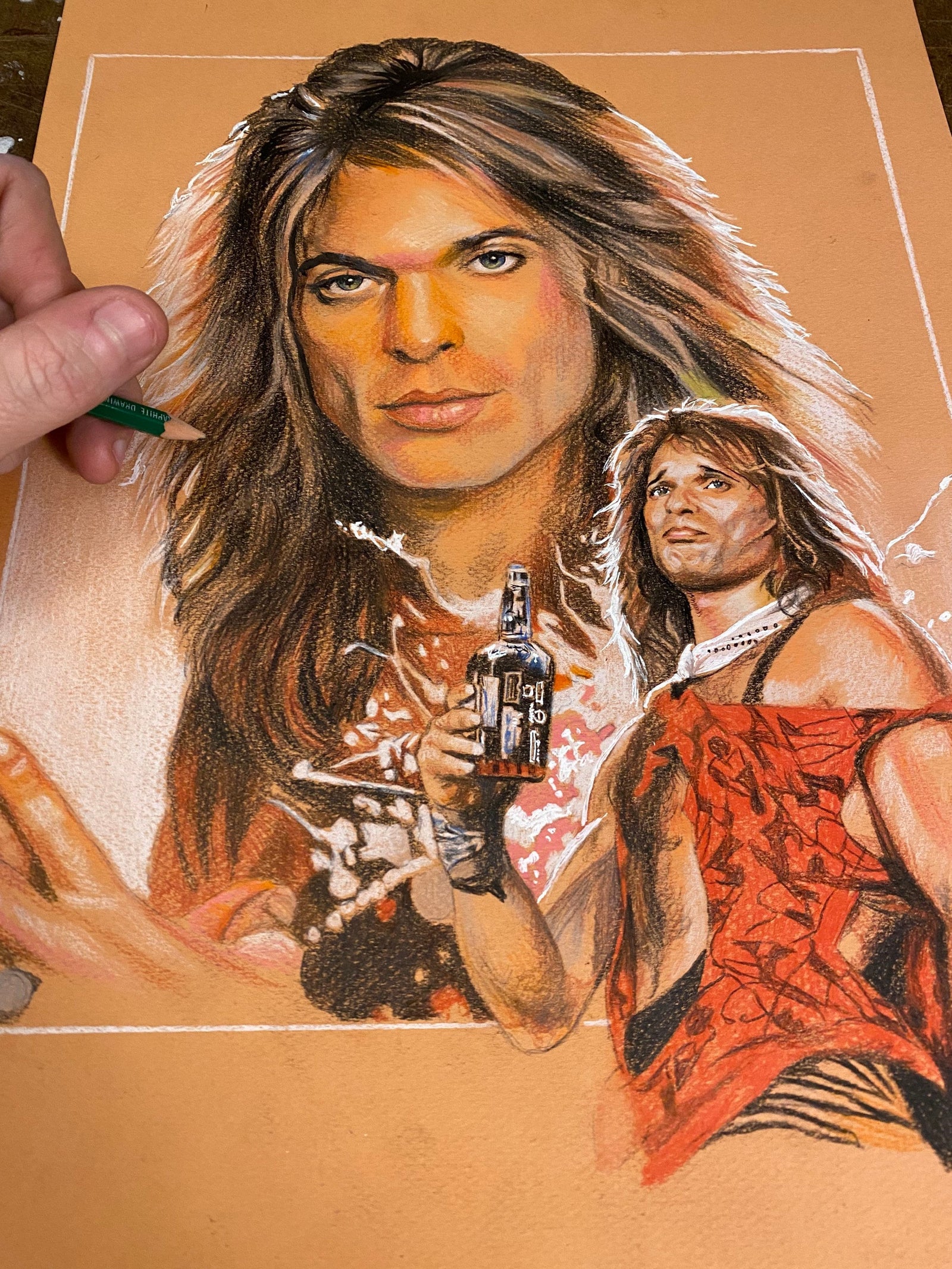David Lee Roth Collage Drawing in Charcoal